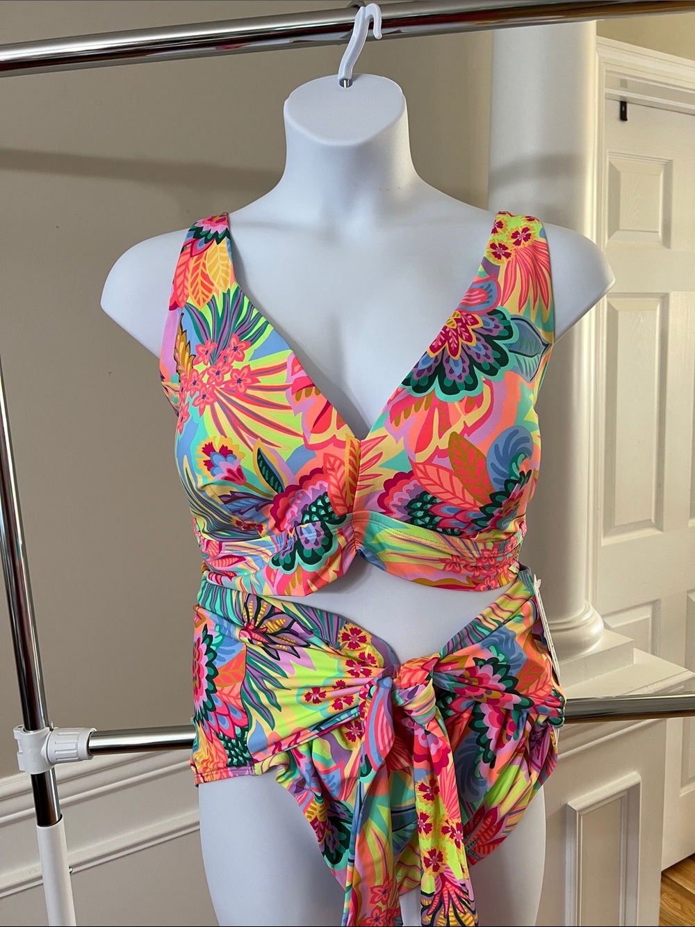 Tropical Multicolor Tie-Waist Bikini Set - Bright Floral Print